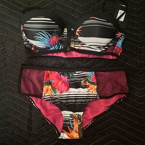 Fashion Nova Black and Pink Tropical Bikini